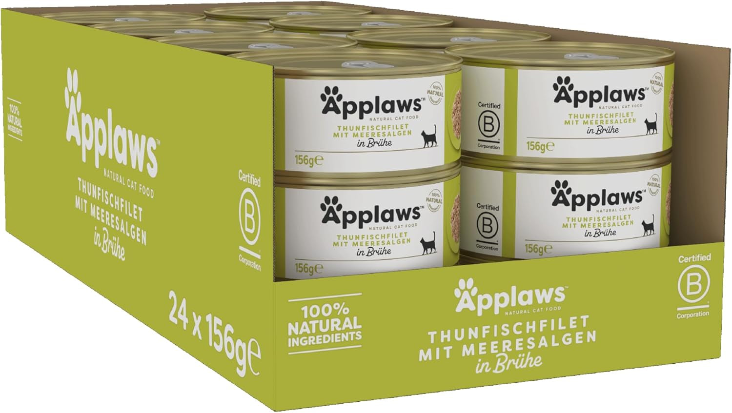Applaws 100% přírodní Premium-Nassfutter für Katzen, Thunfischfilet mit Algen in Brühe - Packung mit 24 x 156g Dosen
