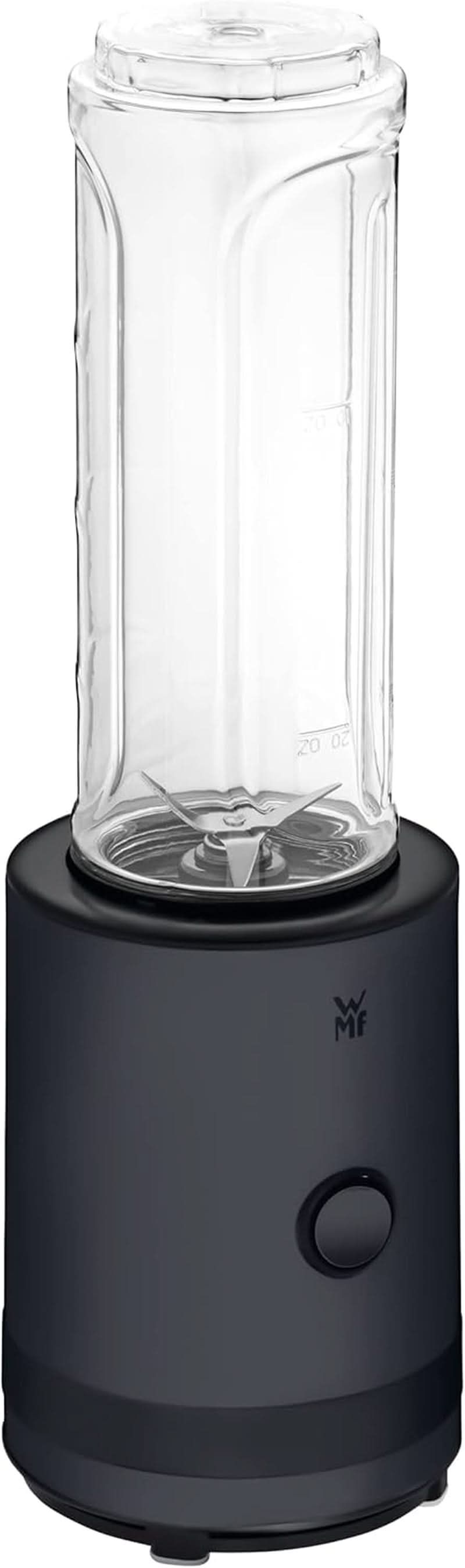 WMF Küchenminis Smoothie-To-Go, Mini stojanový mixér Mit Zwei Mix-/Trinkbehältern 0,6L, Mixér Hochleistungsmixer 300 W, Edelstahl Matt, Schwarz Kitchen Naty Shop Deep Black