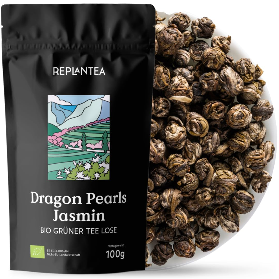 Bio čaj Jasmin Dragon Pearls (100 g) | Prémiový zelený čaj ve formě ručně rolovaných jasmínových perel | Čajová specialita s jemnou květinovou vůní | PŘESADIT