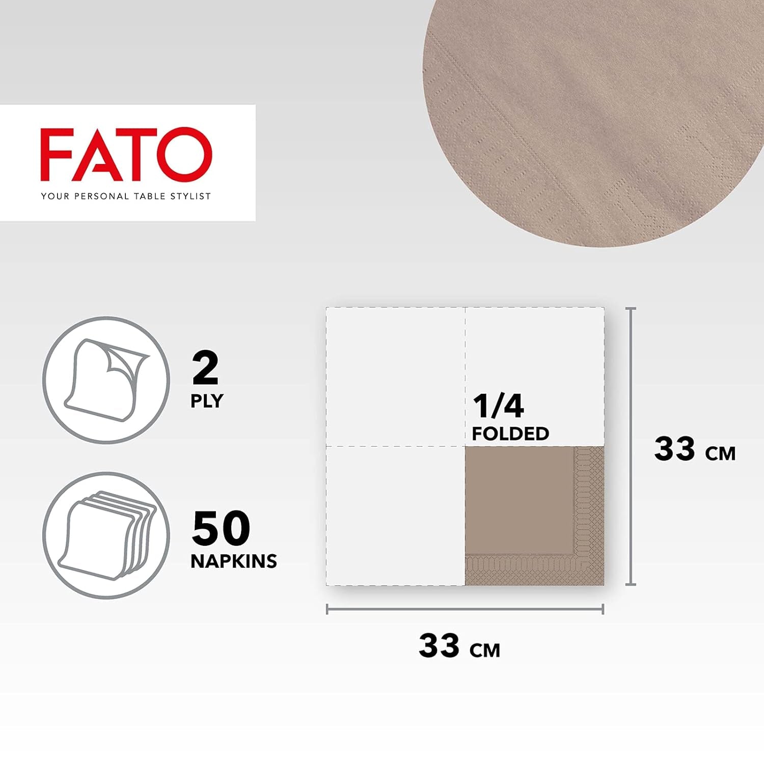 Fato, jednorázové papírové ubrousky, ideální pro příležitostné obědy a bufety, balení 50 ubrousků, velikost 33X33, složené na 4, 2 vrstvy, želva, papír ze 100% čisté celulózy, certifikace Fsc
