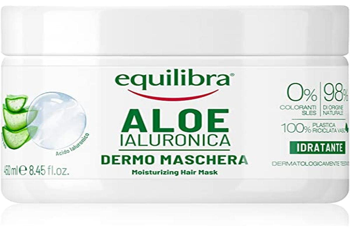 equilibra Hair, Aloe Hyaluron Mask, hydratační a rozčesávací maska ​​na vlasy s aloe vera (20%), kyselina hyaluronová, extrakt z kopřivy, 450 ml Naty Shop Hair Mask 450 Ml (1 balení)