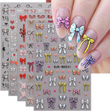 JMEOWIO Nálepka na nehty Bunte Herz Schleife 6 Blatt Nálepka na nehty Selbtklebend Nagelaufkleber Dekoration Nageldesign Zubehör