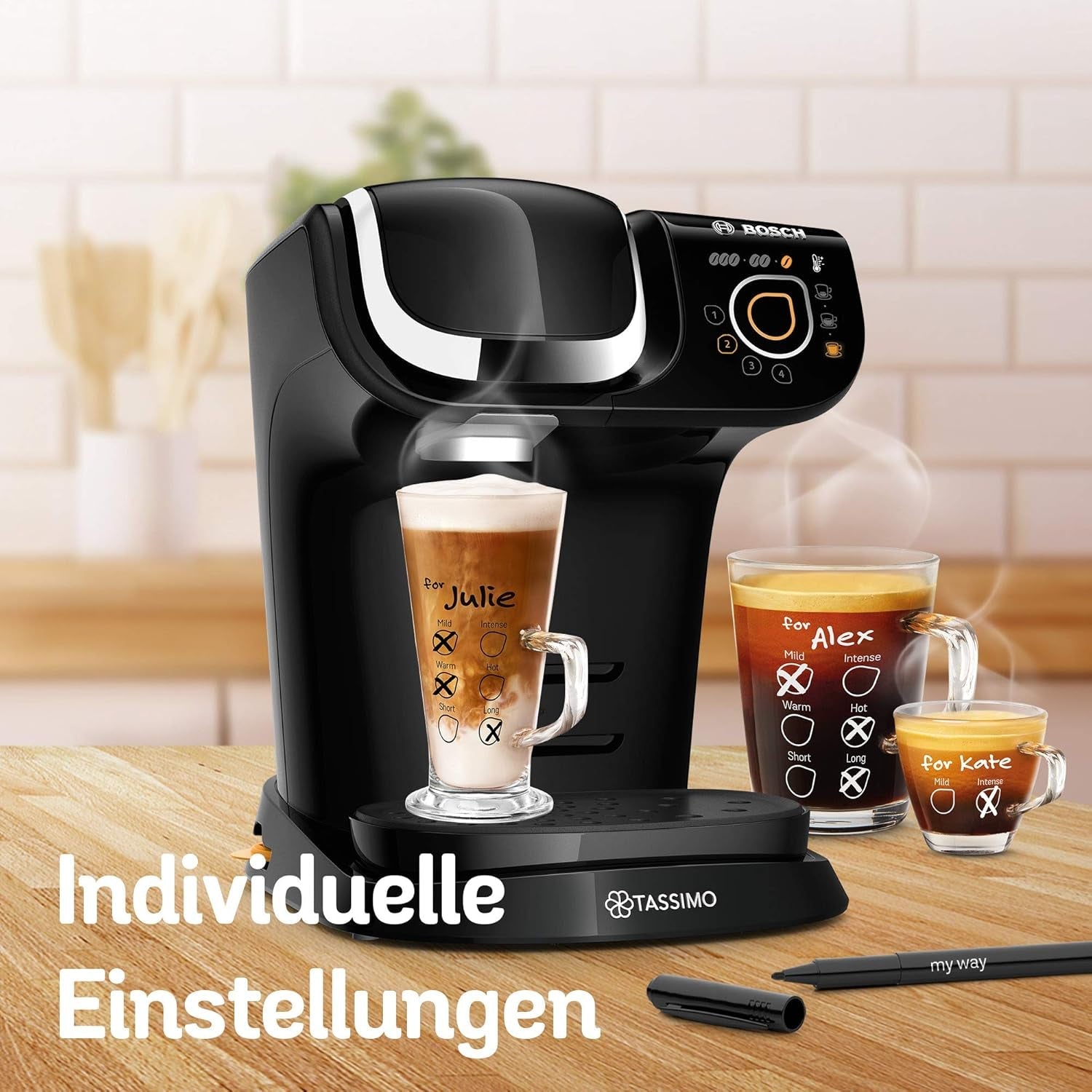 Espresso kávovar Tassimo My Way se 2 kapslemi TAS6502 s vodním filtrem, 70+ nápojů, přizpůsobení nápojů, rozmanitost kávy, snadné vaření, 1500 W, černá