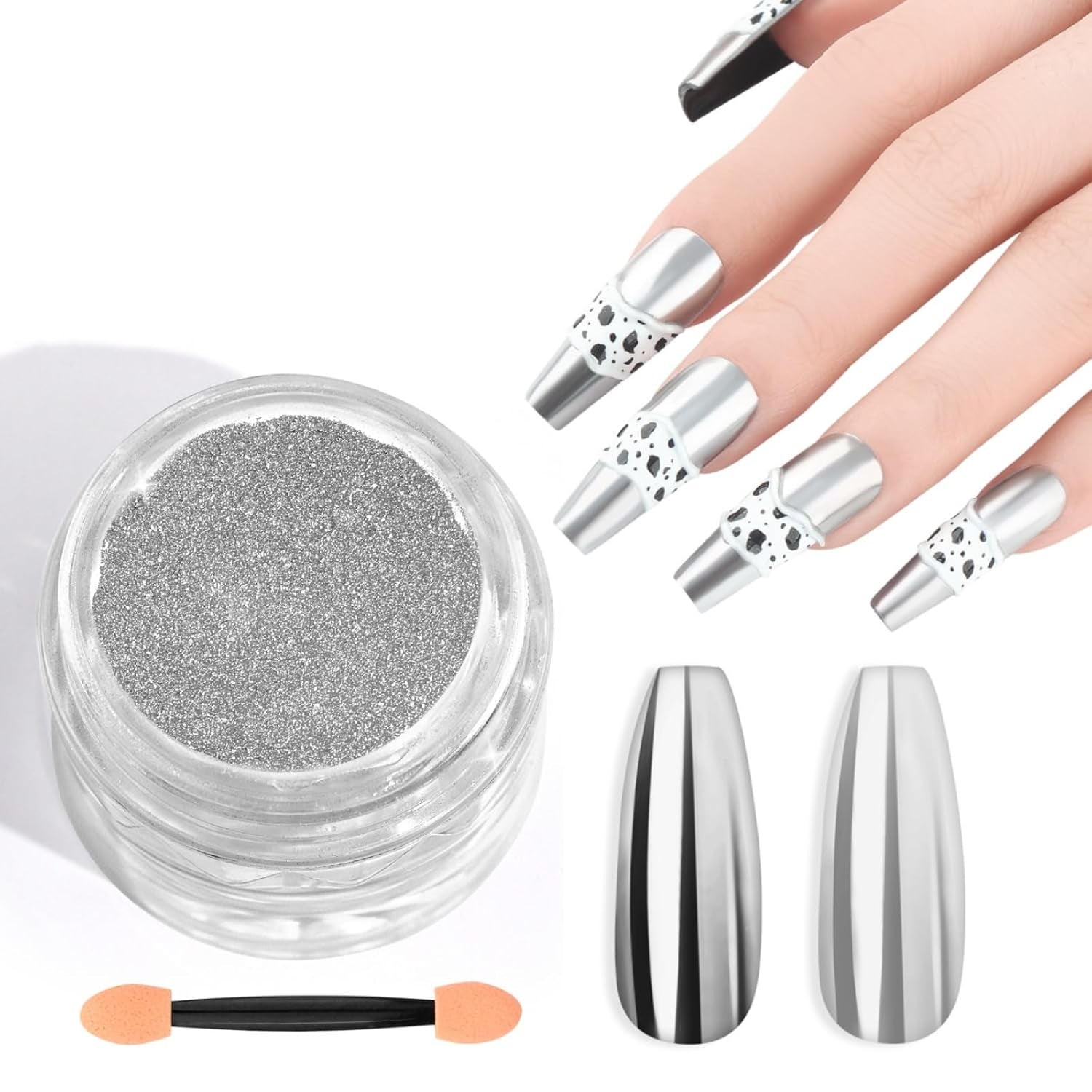Saviland Chrome Powder Powder Set – růžový laserový chromový prášek na nehty se zrcadlovým efektem laserové zdobení nehtů, dekorativní pudr na manikúru se třpytkami s houbičkami, třpytivý prášek na nehty v nehtovém salonu
