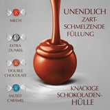 Lindt Čokoláda | Rozmanitá taška LINDOR stříbrná | 1 kg pytel | 80 mléčných čokoládových kuliček rozpouštějících se v ústech, 70%, příchuť slaný karamel a dvojitá čokoláda | Dárek čokolády ke sdílení