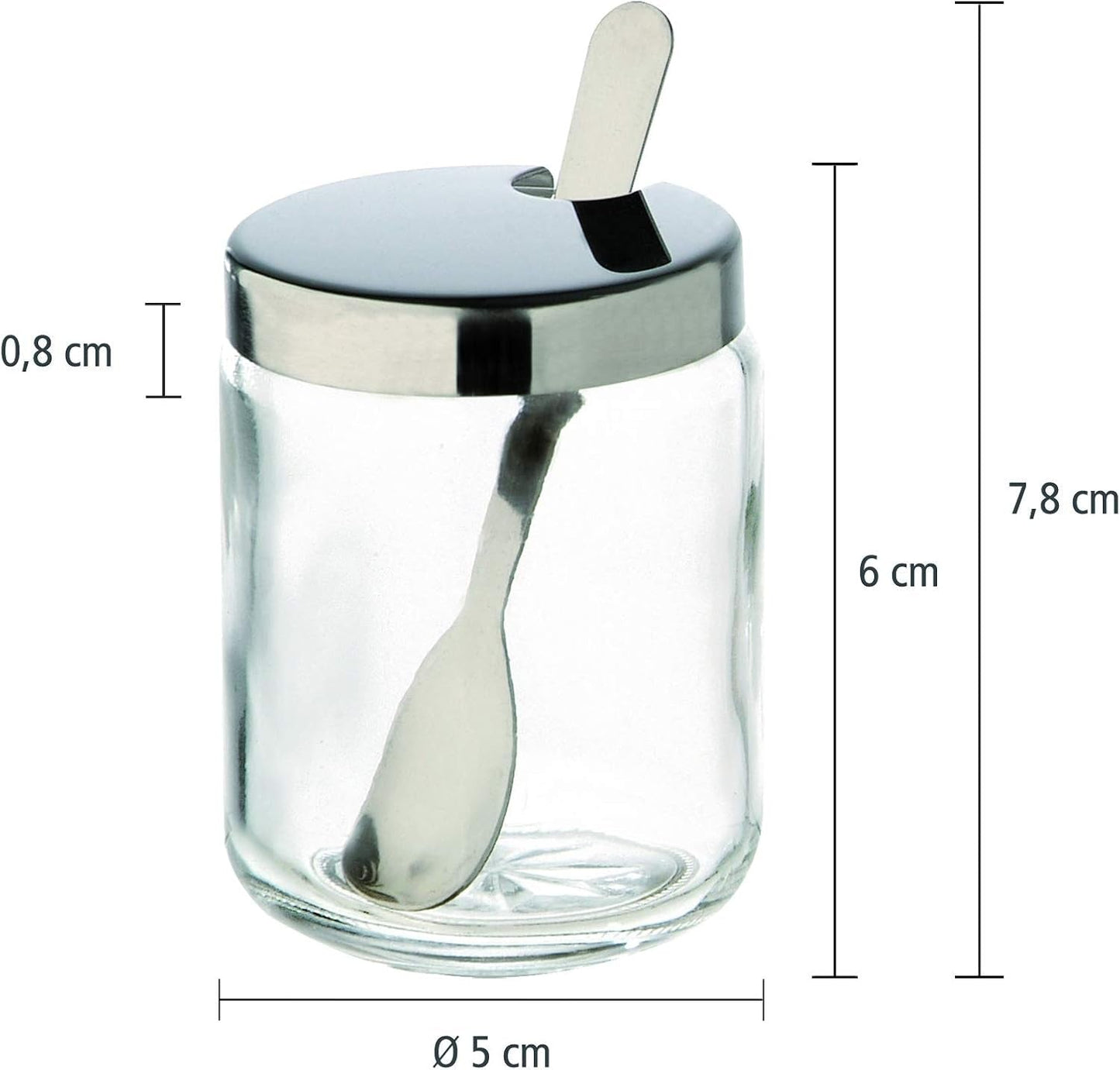 APS 40415 Hrnec na hořčici, sada 2 ks, každý Ø 5 cm, V: 6 cm, sklo, nerez, vč. lžíce a víko