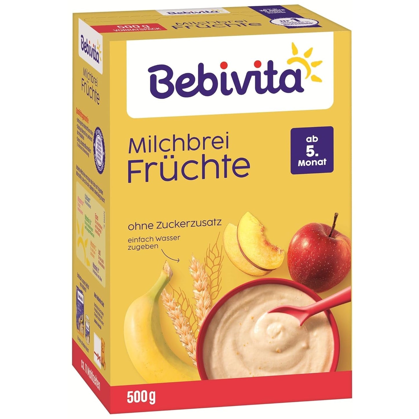 Mléčná kaše s ovocem (4x500g), od 5 měsíců, bez přidaného cukru, s cennými minerály a vitamíny, velmi zasytí