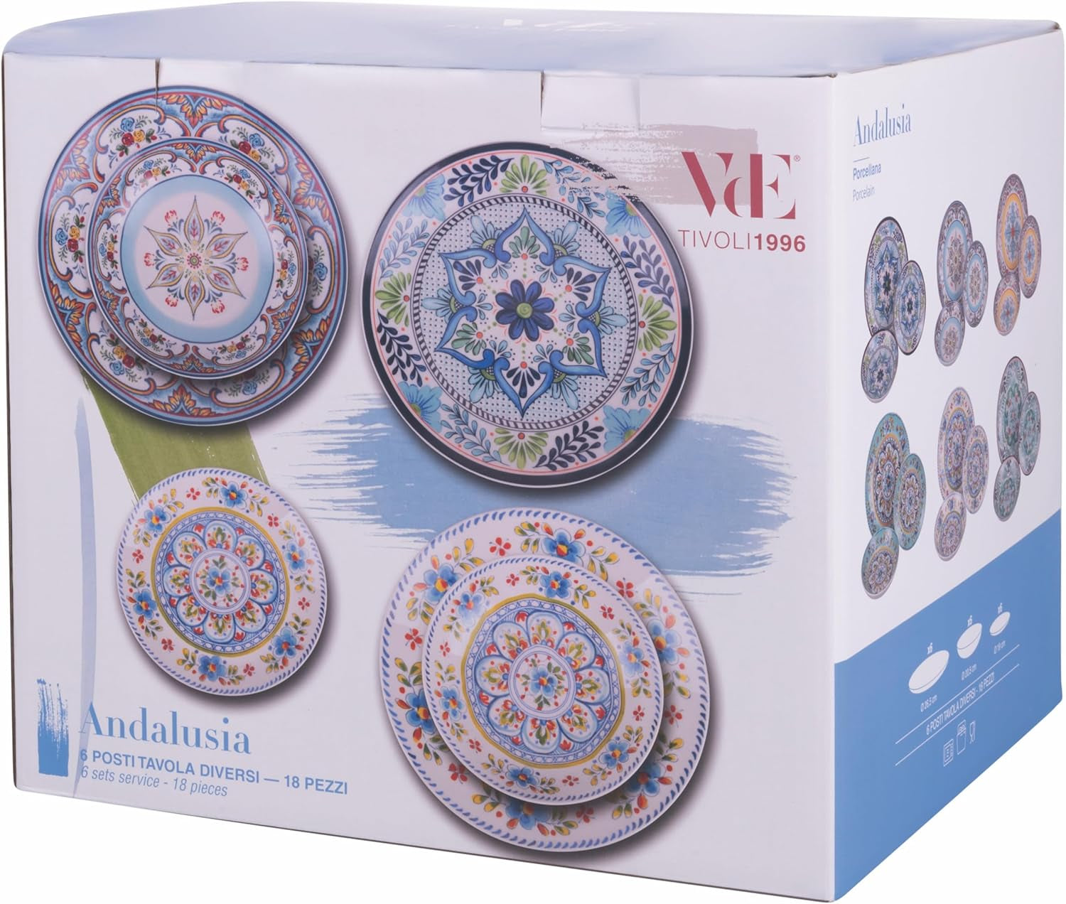 18dílný porcelánový jídelní servis, 6 různých sad talířů, Andalusie