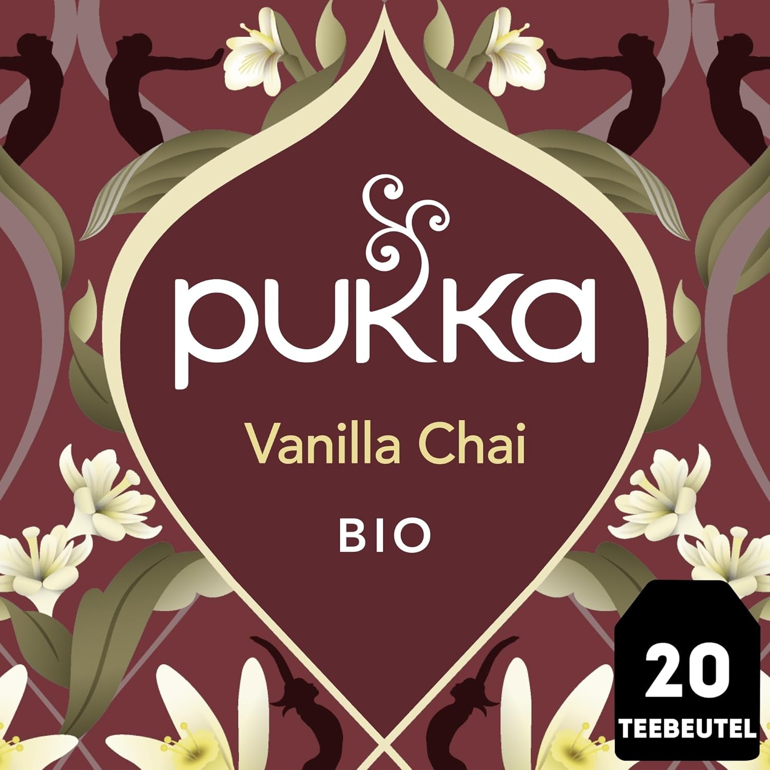 Pukka | Směs organických ochucených čajů "Vanilla Chai" | Skořice, zázvor a vanilka | Čaj pro pochoutku s přírodní sladkostí | Balení po 1 | 20 čajových sáčků