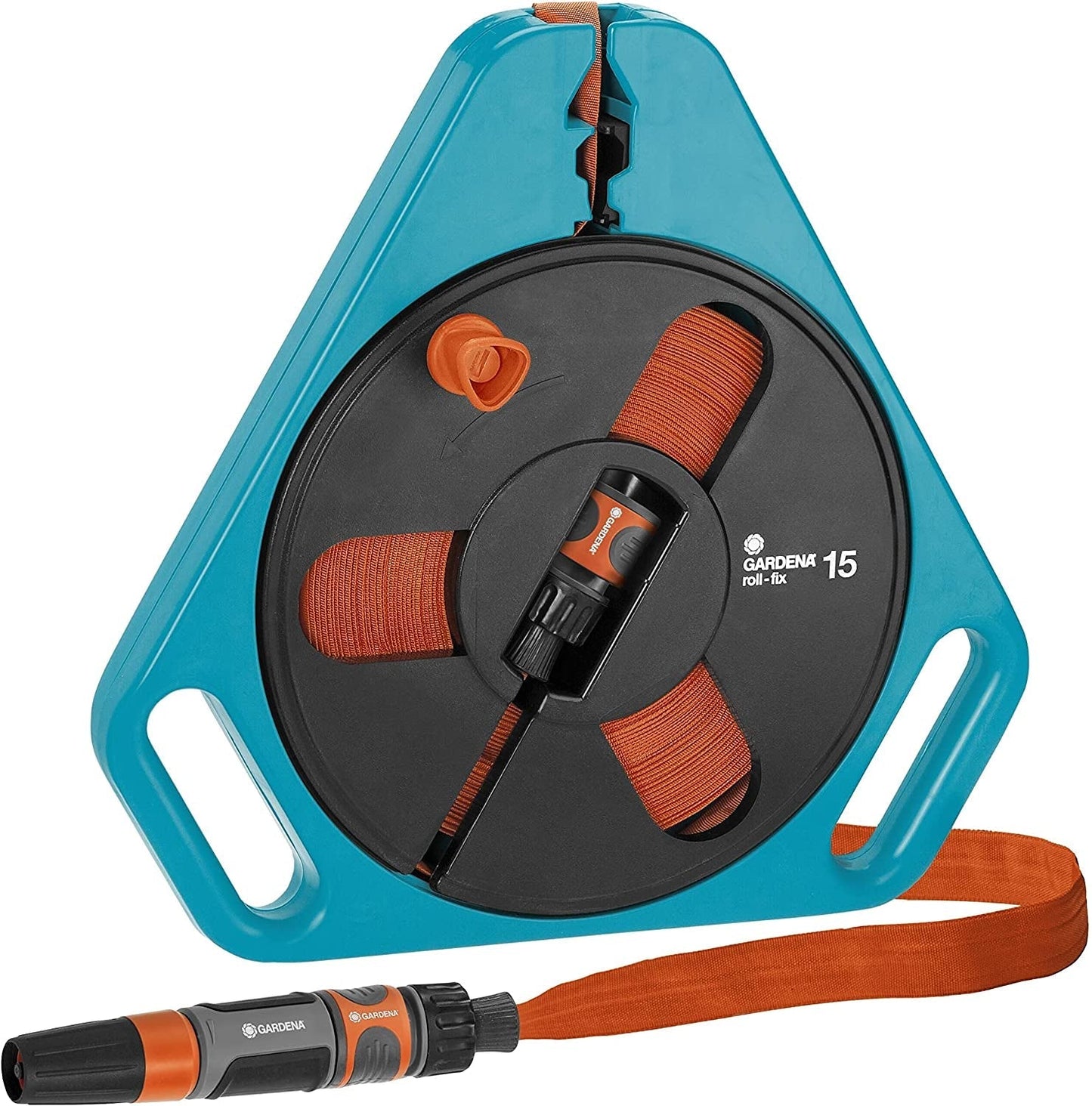 Gardena Original Classic roll-fix plochá hadice 15m: Ekonomický hadicový box s hadicí na vodu (Ø 12 mm v krabici), automatickým bezpečnostním mechanismem, vč. rozprašovací tryska, s připojovacími zařízeními (756-20)