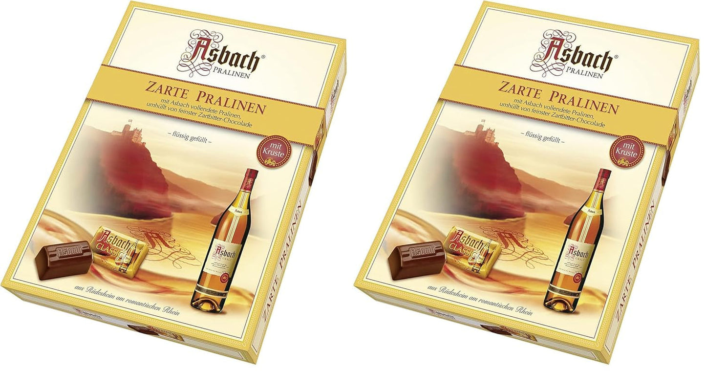 RCP Asbach jemné pralinky v krustovaných lahvích - 1 x 310 g - Hořká čokoláda s náplní Asbach