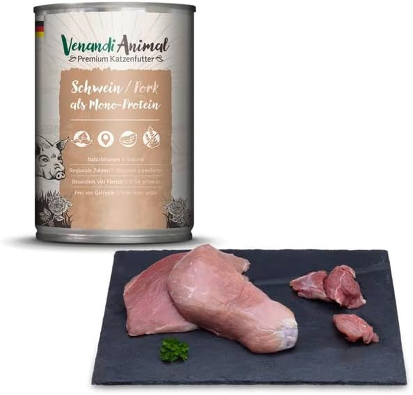 Venandi - Prémiové vlhké krmivo pro kočky - vepřové maso jako jeden protein, 6 x 400 g (balení 6 ks), bez obilovin s extra masem