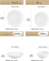 MALACASA Sada jídelního nádobí pro 12 osob, 48dílná sada moderního porcelánového nádobí Amelia, Obsluha s 12 talíři, dezertními talíři, talíři Suma a misky na cereálie, Moderní sada nádobí pro 12 osob – bílá