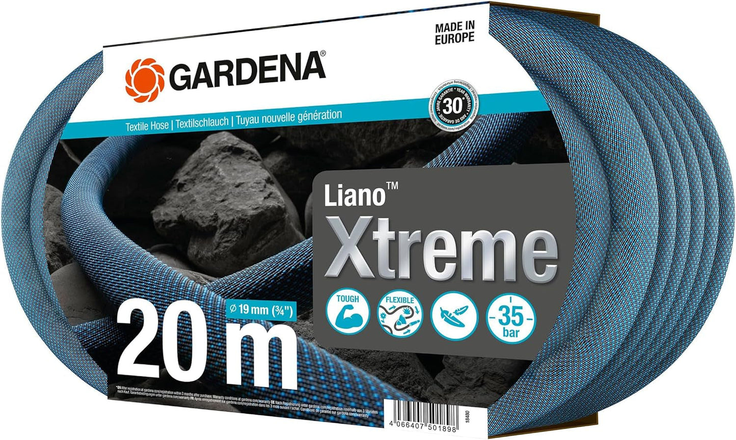Gardena Liano Xtreme sada 3/4 palce, 20 m: Extrémně robustní textilní zahradní hadice s lehkou vnitřní hadicí z PVC odolnou vůči povětrnostním vlivům (18480-20)