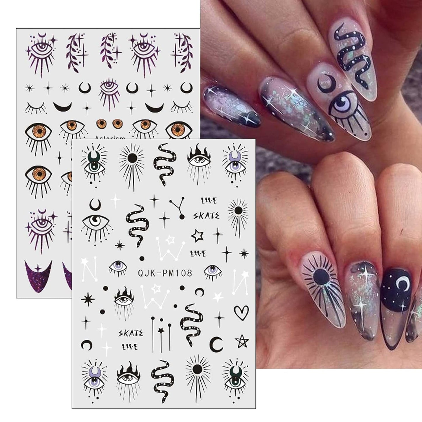 Jmeowio Nagelsticker Mond Stern Sonne 9 Blatt Nail Art Sticker Selbtklebend Nagelaufkleber Bunte Dekoration Nageldesign Zubehör