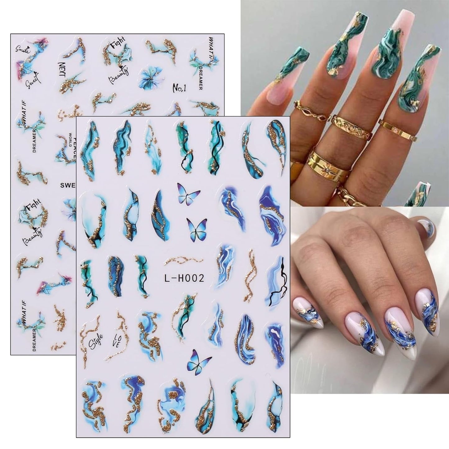 Jmeowio JMEOWIO Nálepka na nehty Marmor Französische Spitze 10 Blatt Nálepka na nehty Selbtklebend Nagelaufkleber Bunt Dekoration Nageldesign Zubehör