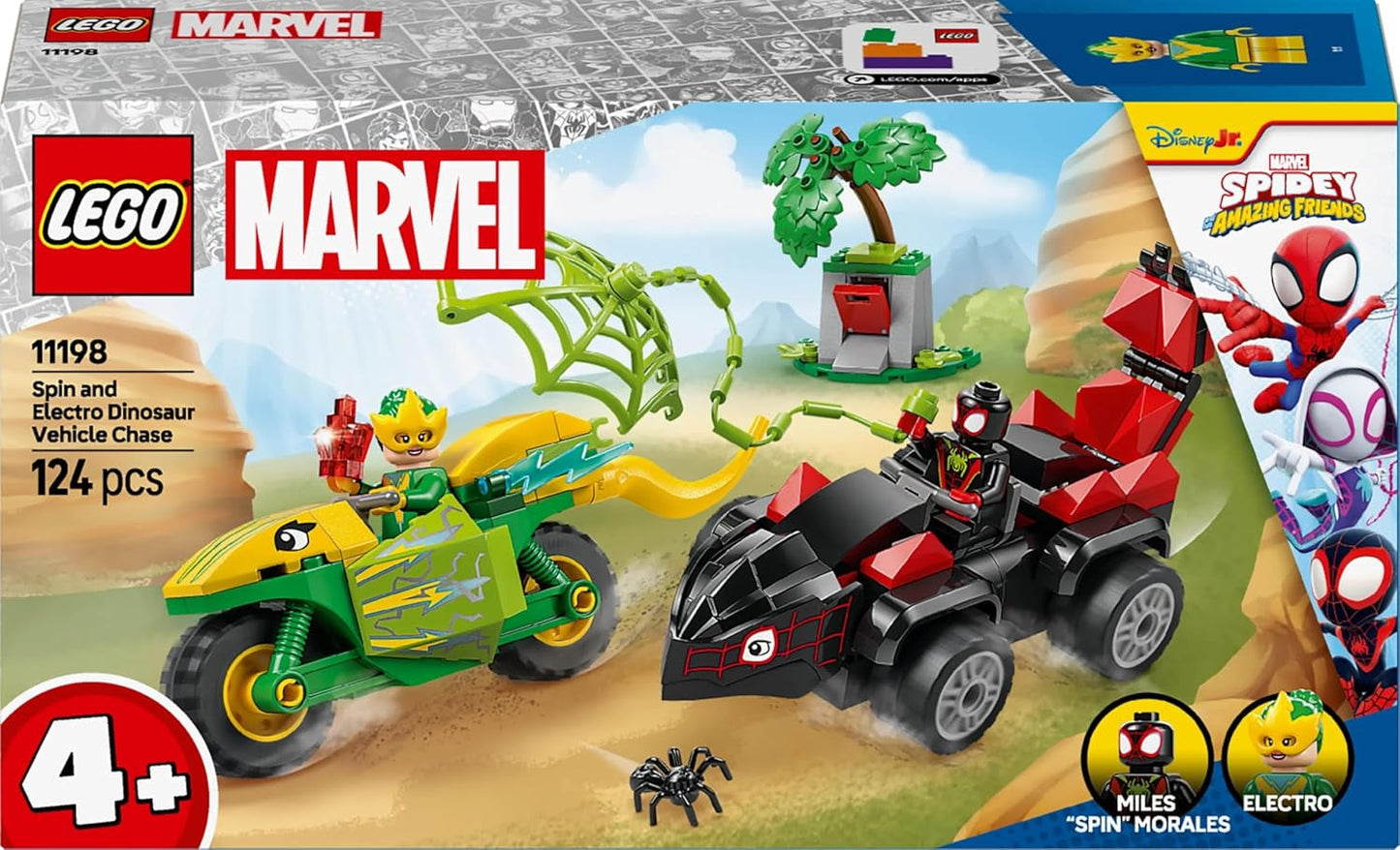 LEGO Marvel akční zábava s točením a elektro ve svých Dino Speedsterech, sestavitelné auto pro superhrdiny pro chlapce a dívky od 4 let, sada pro hrdiny s autíčkem, Spidey a jeho super kamarádi 11198 stavebnic Beuche den LEGO-Store