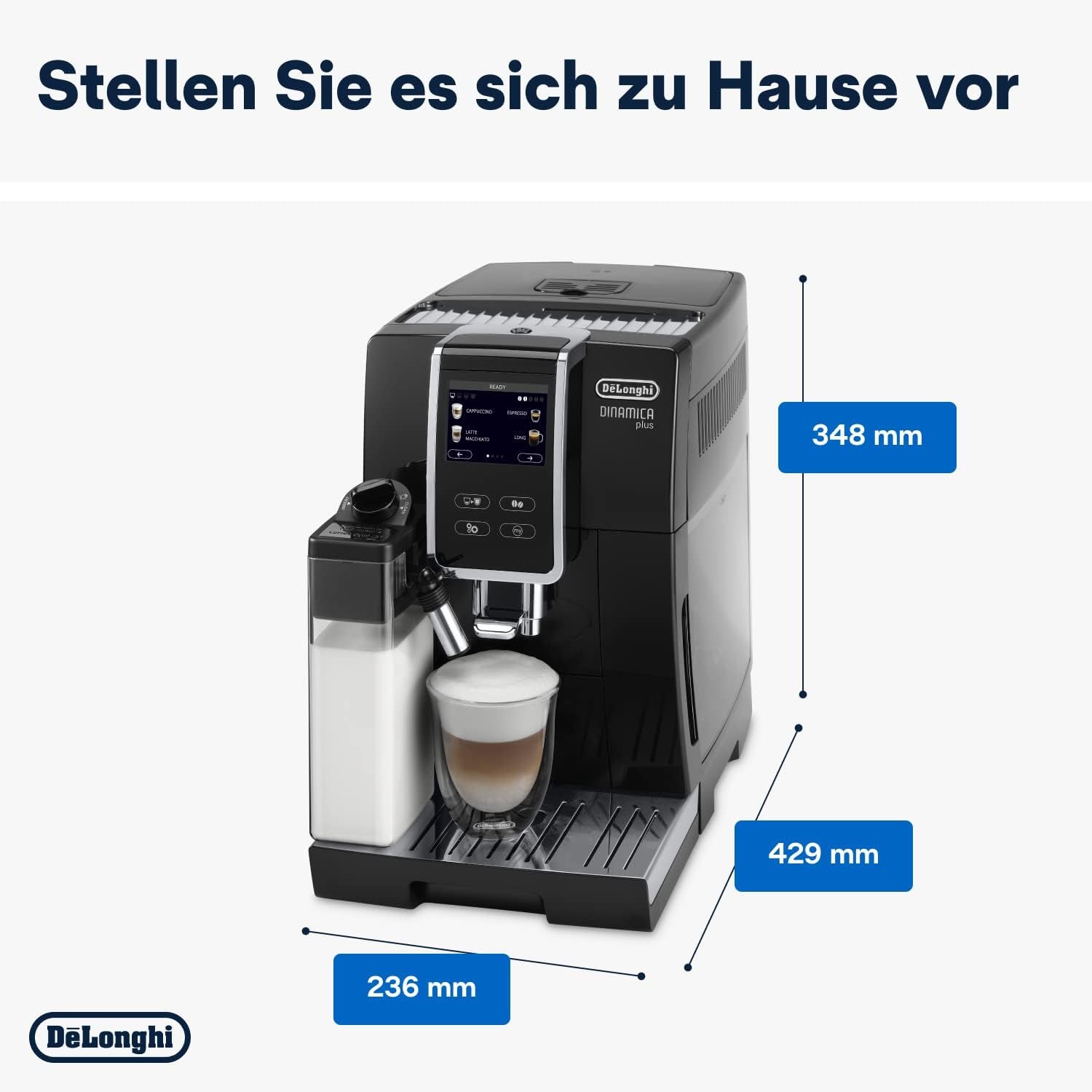De'Longhi Dinamica Plus ECAM 370.70.B Plně automatický kávovar na espresso s mlékem, cappuccinem a espressem LatteCrema, 3,5palcový TFT barevný dotykový displej a ovládání aplikací, funkce kávy, černá