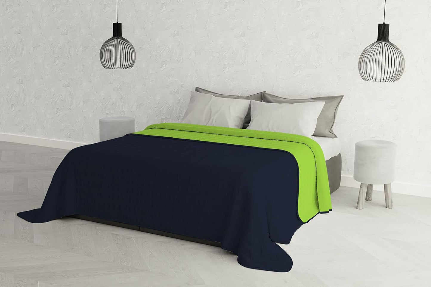 Elegantní přikrývka na dvojlůžko 260 X 270 cm Tmavě modrá/Pánská zelená Postele a přikrývky Besuche den Italské Ložní prádlo Tmavě modrá/Pánská zelená