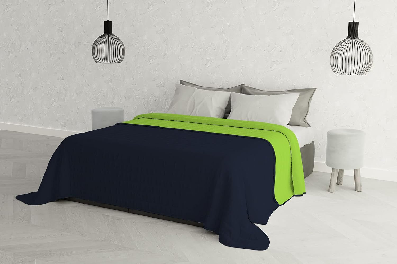 Elegantní přikrývka na dvojlůžko 260 X 270 cm Tmavě modrá/Pánská zelená Postele a přikrývky Besuche den Italské Ložní prádlo Tmavě modrá/Pánská zelená