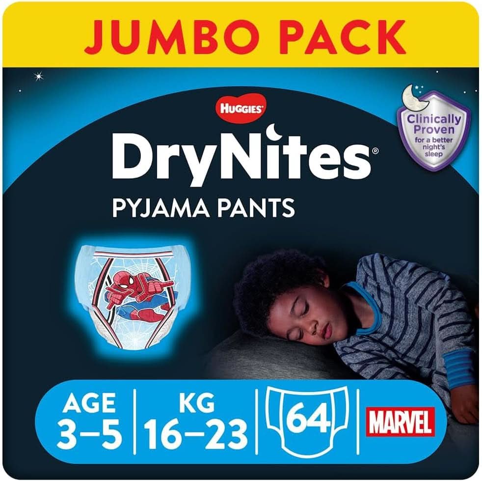 HUGGIES Drynites noční pleny, pro chlapce 4-7 let (17-30 kg), 30 kusů Naty Shop 64 ks 64 ks