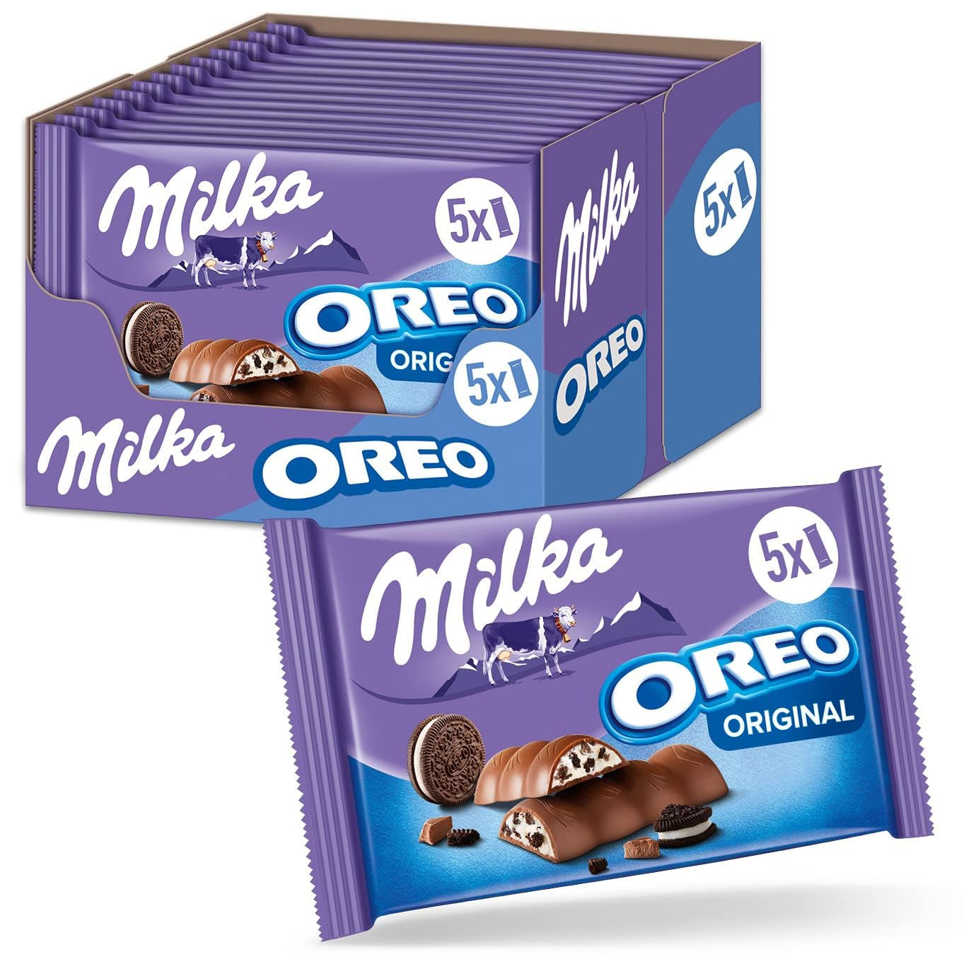 Milka & OREO tyčinky – Čokoláda z alpského mléka s křupavými kousky OREO sušenek v mléčné smetaně – 13 x 185g
