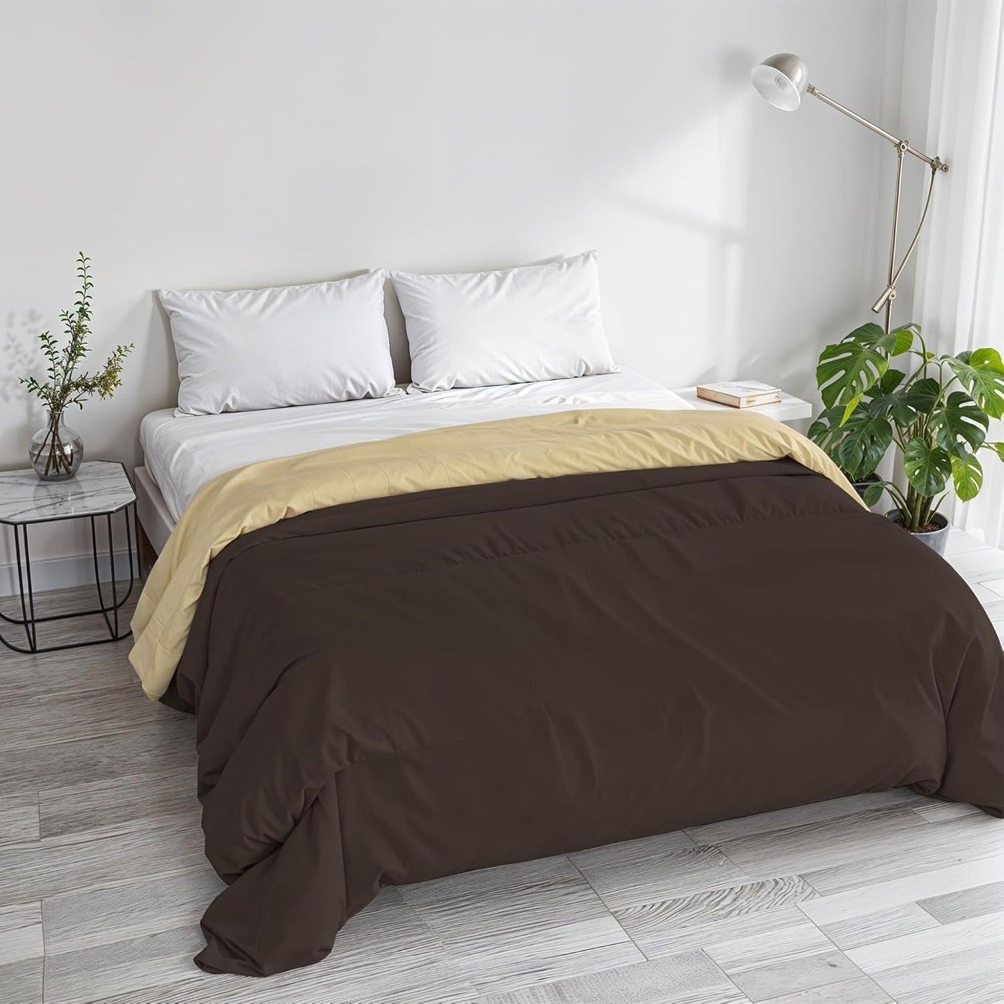 Základní zimní přikrývka hladká i podšitá, tmavě zelená / krémová, 200X245Cm Naty Shop přikrývky a přikrývky Hnědá / krémová 250X245Cm