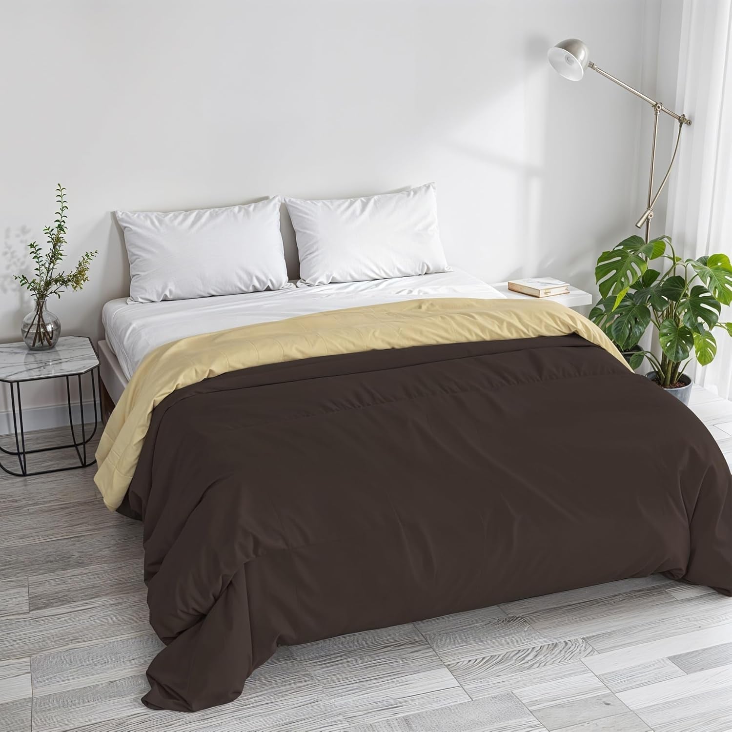 Základní zimní přikrývka hladká i podšitá, tmavě zelená / krémová, 200X245Cm Naty Shop přikrývky a přikrývky Hnědá / krémová 250X245Cm