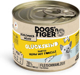Dogs'n Tiger Schlemmermenü Glückskind, Nassfutter für Kätzchen, saftiges Hun und Forelle - ohne Getreide, Zuckerzusatz, künstliche Konservierungsstoffe, optimální Verträglichkeit, 12x 200g