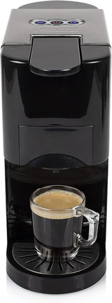 Vícekapslový espresso kávovar Princess 5 v 1 – kompatibilní s podložkami Nespresso, Dolce Gusto, Lavazza a Modo Mio a ESE, kapacita 0,8 l, 1450 W, stříbrná, černá