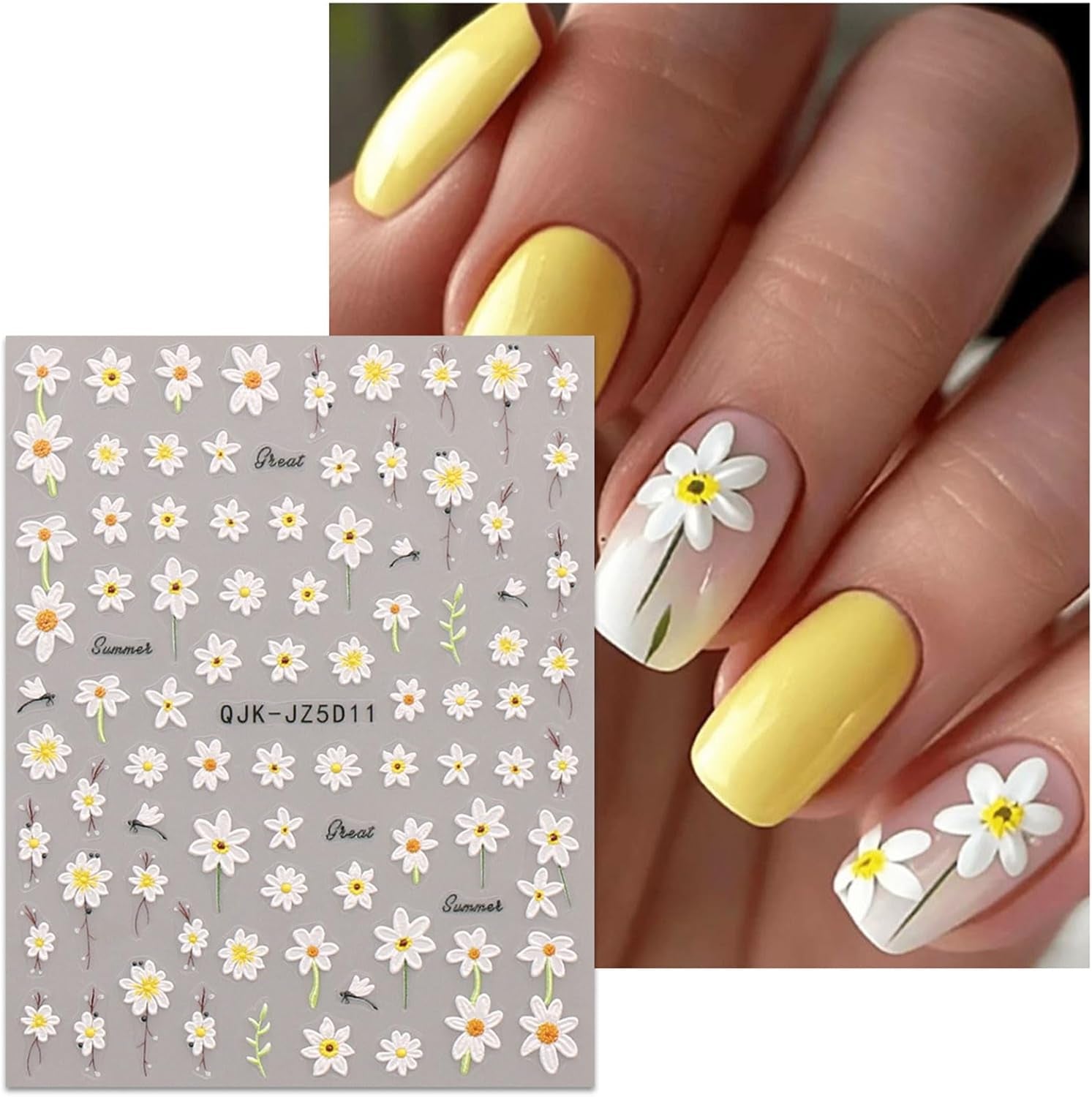JMEOWIO 3D Nálepka na nehty Blumen Nálepka na nehty Selbstklebend Nagelaufkleber 5D Stereoskopické Letní Frühling Blumen Dekoration Nageldesign Zubehör 4 Blatt