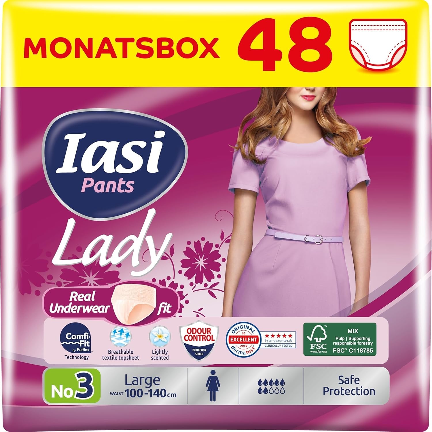 LADY Pants 48 Jednorázové kalhotky pro inkontinenci moči Absorpční Plus velikost S pro ženy 48 ks