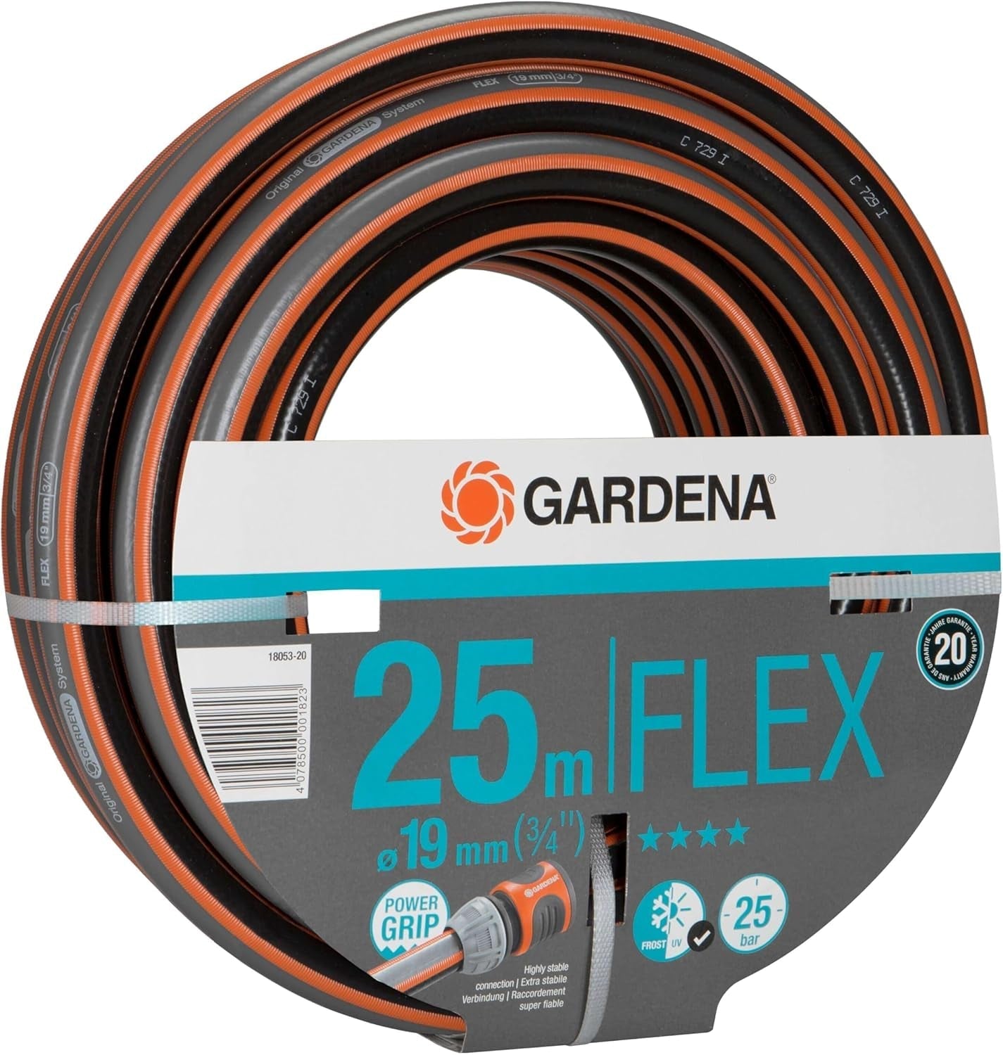 Hadice Gardena Comfort FLEX 19 mm (3/4 palce), 25 m: Flexibilní, rozměrově stabilní zahradní hadice s profilem Power-Grip, vyrobená z vysoce kvalitního spirálového materiálu, tlak při roztržení 25 barů, bez systémových součástí (18053-20)