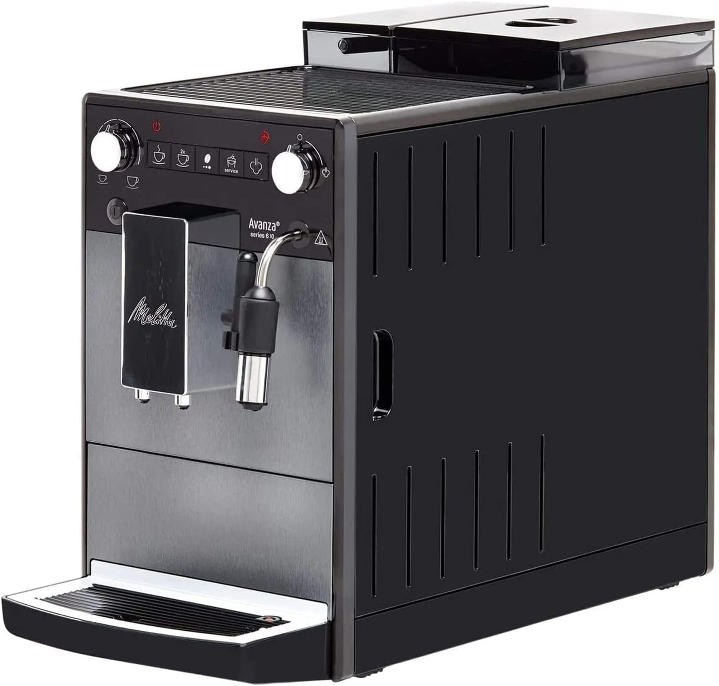 Melitta Avanza - Plně automatický espresso kávovar s mléčným systémem, espressovač s mlýnkem a extra velkou nádrží na vodu (1,5 l) např. cappuccino nebo espresso, mystický titán