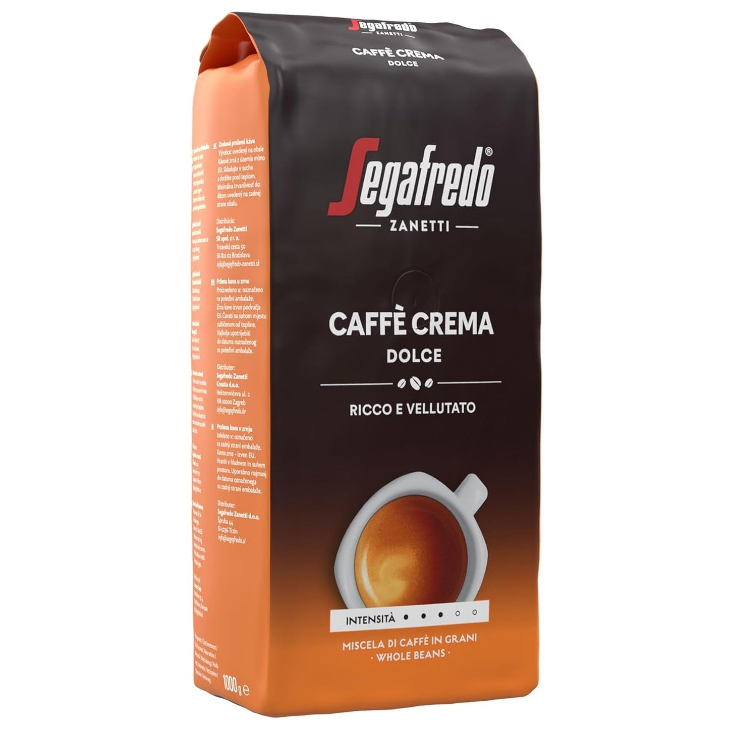 Segafredo Zanetti Caffè Crema Dolce - Celá zrna (1 kg balení) - Vhodné pro Caffè Crema - Lehce až středně pražená kávová zrna s jemnou a vyváženou chutí (2 balení)
