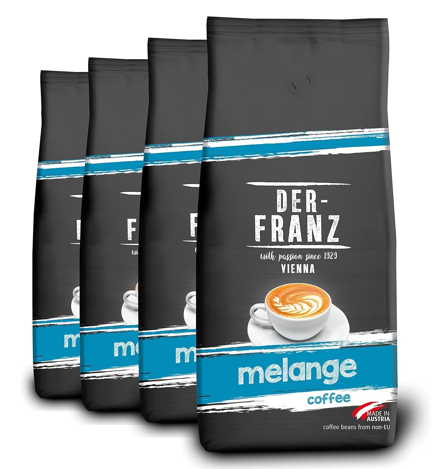 Káva Der-Franz Melange, Síla 3/5, 100% Arabica, celá kávová zrna, 4 x 1000 g