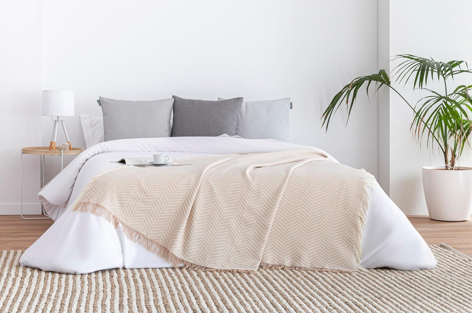 Todocama multifunkční přehoz, přehoz, přehoz, potah na pohovku, jarapas, vzor rybí kosti (230 X 260 Cm, pískově béžová). Postele a přikrývky Besuche den Todocama-Store