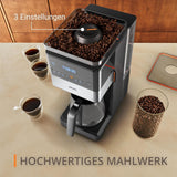 Espresso kávovar KRUPS Grind Aroma XL, odnímatelný kónický mlýnek, digitální ovládací panel, kapacita XL (1,5 l), funkce udržování teploty, skleněná karafa, černá/nerezová ocel, KM842810