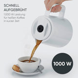 Espresso kávovar Severin s filtrem a 2 termo karafami, espressovač s víkem, nalévání bez kapání, dlouhé udržování teploty, automatické vypínání, 1000 W, cca. 1 litr, bílá, KA 9309