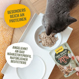 GimCat Near Nature Trial Mix 12 Pack - Bezobilné krmivo pro kočky od 7 měsíců s recepturou vhodnou pro daný druh a kořist - 12 sáčků (12 x 85 g)