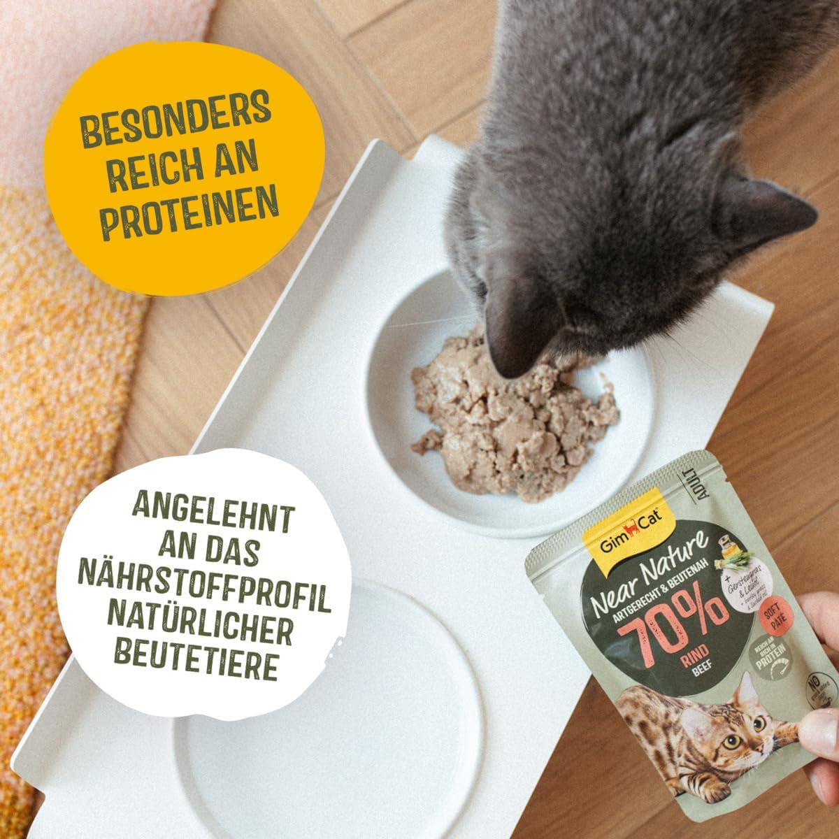 GimCat Near Nature Trial Mix 12 Pack - Bezobilné krmivo pro kočky od 7 měsíců s recepturou vhodnou pro daný druh a kořist - 12 sáčků (12 x 85 g)