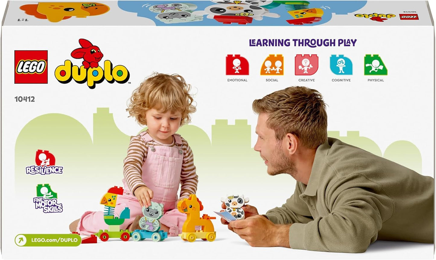 LEGO DUPLO Zvířecí vláček, Vláček s koly, Kreativní stavění a přestavování figurek zvířat, Vzdělávací hračka pro batolata, Dárek k narozeninám pro milovníky zvířat Dívky a chlapce 1½ roku staré 10412 Stavebnice Besuche den LEGO-Store