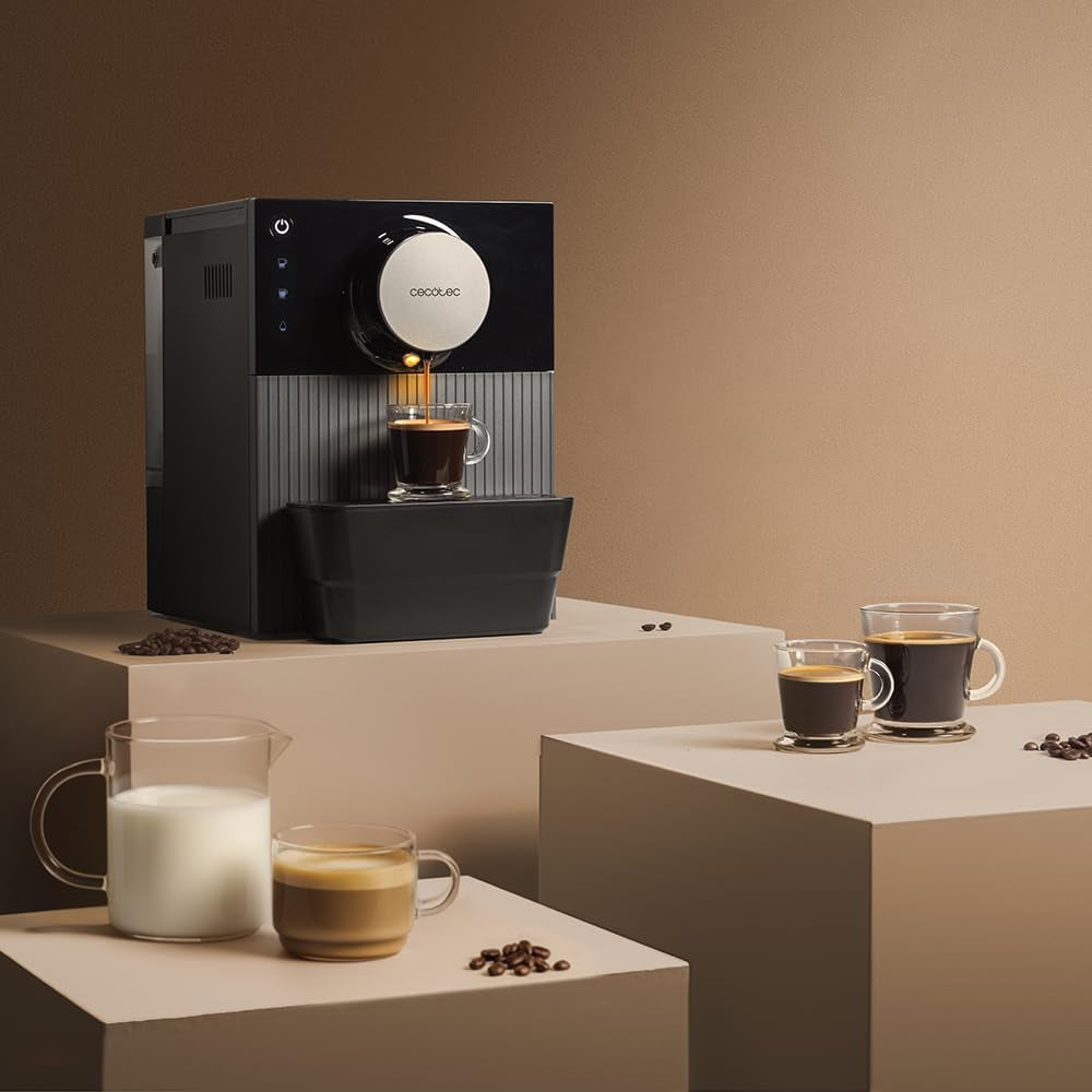 Kompaktní espresso Cecotec Cremmaet Cube, 1350 W, lisovací systém 10 g, předinfuzní systém, 19 bar, systém termobloku, 5 nastavení mletí, dotykový ovládací panel