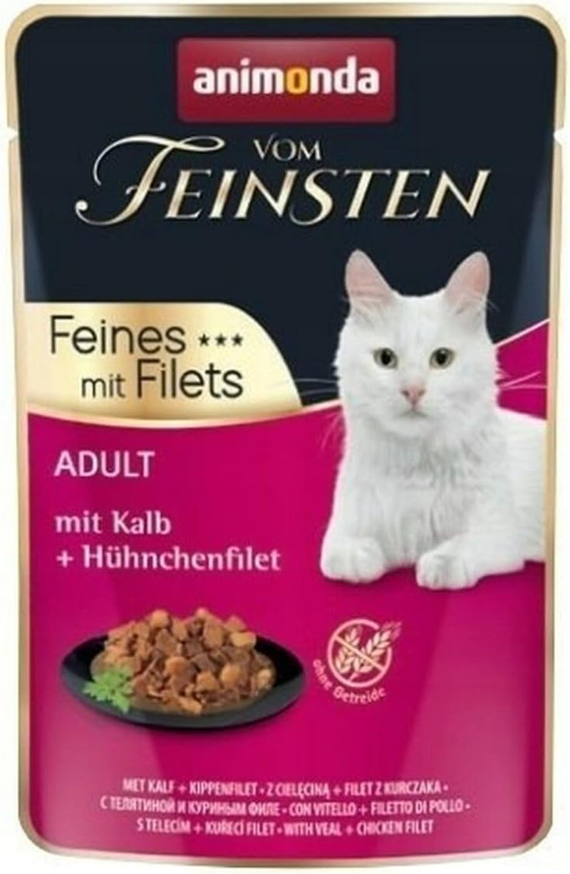 animonda vom Feinsten mit Fillets, Katzenfutter nass mit Kalb + Hühnchenfilet, 18 porcí beutel (18 x 85 g), getreidefreies Katzen Nassfutter ohne Zucker, mit fleischigen Ingredient