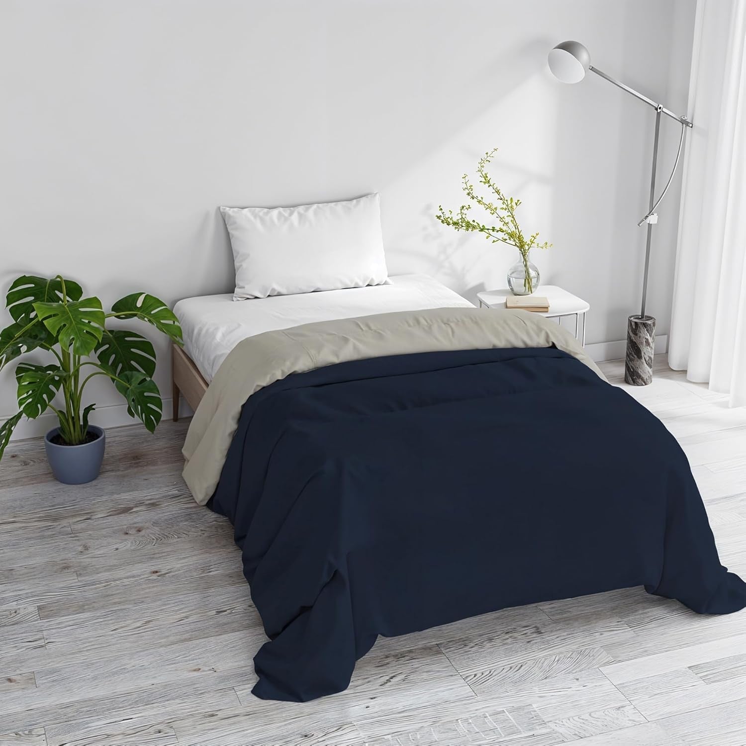 Základní zimní přikrývka, hladká a podšitá, tmavě zelená / krémová, 200X245Cm Přikrývky a přikrývky Naty Shop Tmavě modrá / světle šedá 160X245Cm