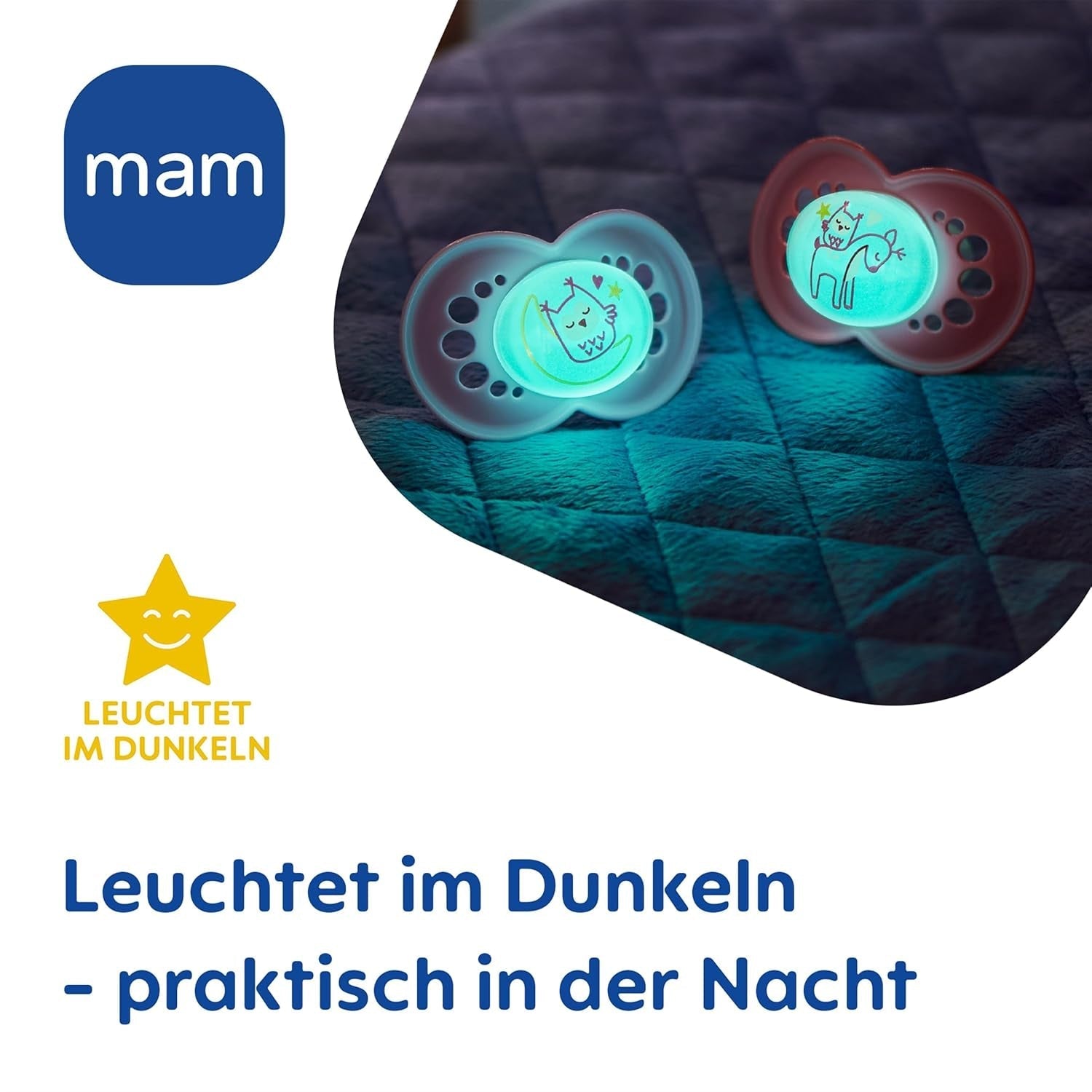 Originální matné dudlíky MAM Day & Night | 6-16 měsíců | Sada dudlíků | Přijetí 94 % | Pomáhá předcházet nežádoucímu zarovnání zubů | Vyvinuto ve spolupráci se zubními lékaři Silicone SkinSoft | Vzor pták/sova | Balení po 4 kusech