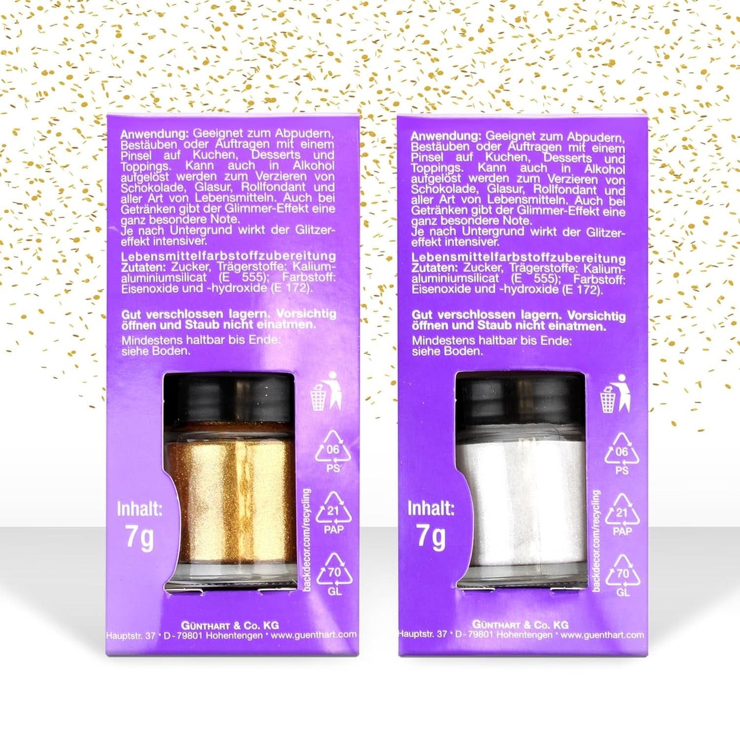 Günthart třpytky, pudr, zlato a stříbro, sada 2 x 7 gramů Naty Shop
