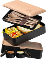 Umami Lunch Box pro dospělé, Stohovatelný Bento Box se 4 příbory a přihrádkami, Box na oběd pro dospělé, Zásobník na saláty, Piknik / Kancelář Lunch Box, Charcoal Grey, 1500ml Box na potraviny Naty Shop Black Beech L - 1200 ml