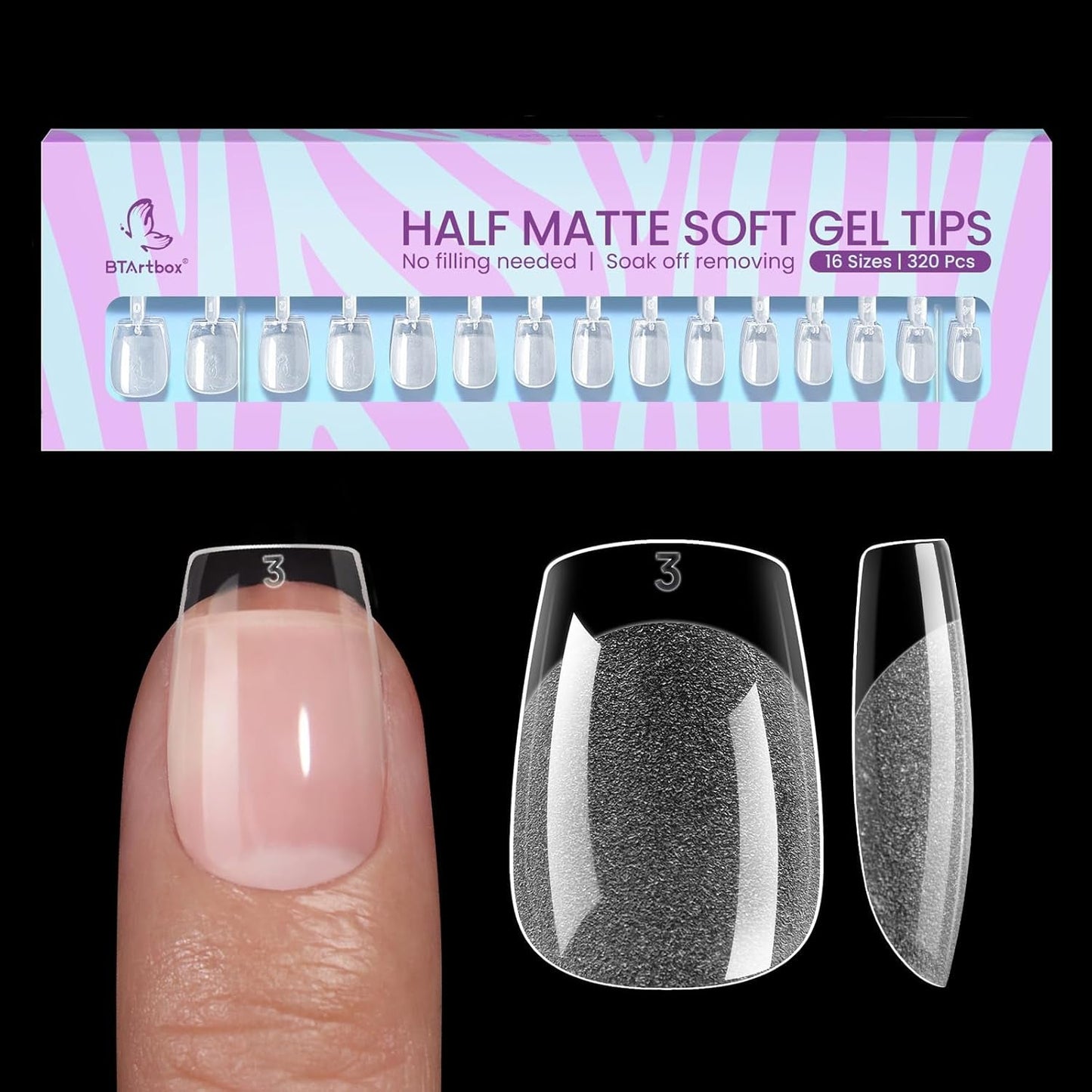 Btartbox Extra krátké mandlové špičky na nehty - Full Cover Gel X Soft XS Gelové špičky - Předtvarované polomatné pro široké nehty Salon 320 ks