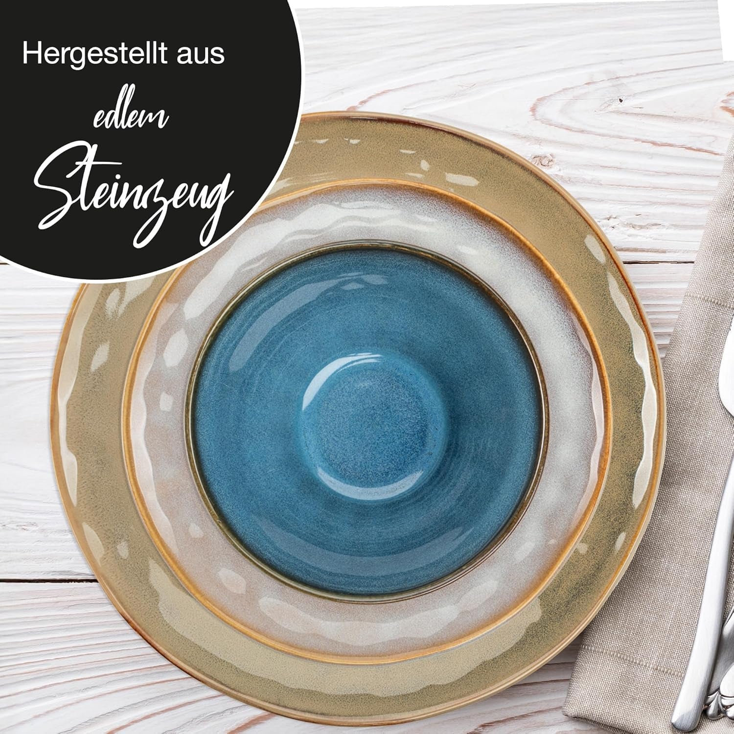 Moritz & Moritz COPA 16-tlg Geschirrset 4 Personen - Elegantes Teller Set aus hohrstandigem Steinzeug - Geschirr Set 4 Personen aus je 4x Večeře, Dessertteller, Müslischale & Kaffeebecher